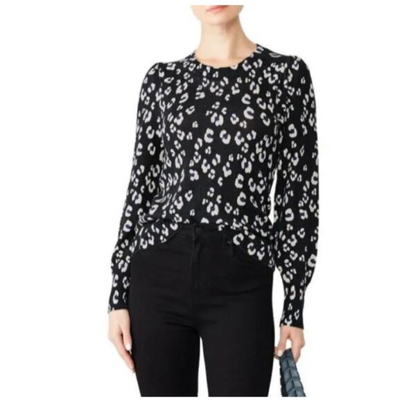Rebecca Taylor Black Purple Leopard Cheetah Animal Wool Sweater Women's Size XS - Picture 1 of 7